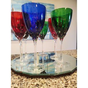 6 Lot Balloon Goblet Wine Glasses  9.5" Crystal Holiday Gems Multi Color